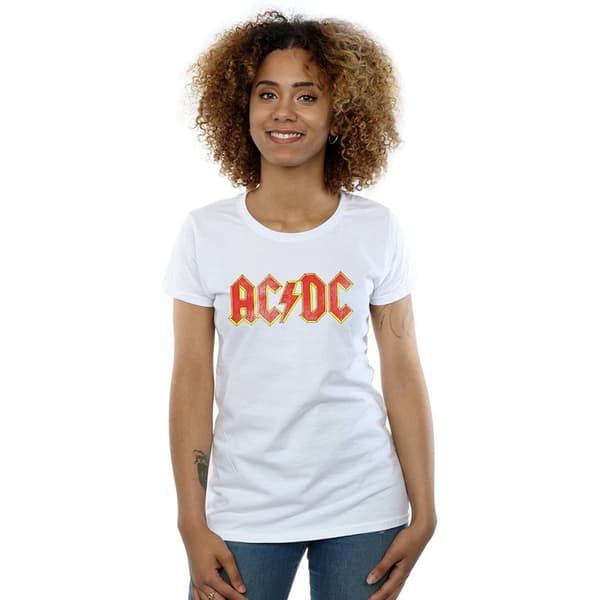 AC/DC Dam/Tjej - Boyfriend-t-shirt i bomull med tryckande logotyp