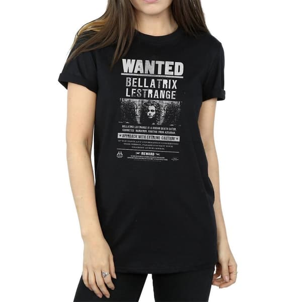 Harry Potter Womens/Ladies Bellatrix Lestrange Wanted Poster Cotton Boyfriend T-Shirt Black XL