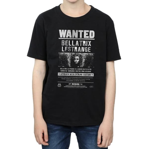 Harry Potter Boys Bellatrix Lestrange Wanted Poster Cotton T-Shirt Black 7-8 Years