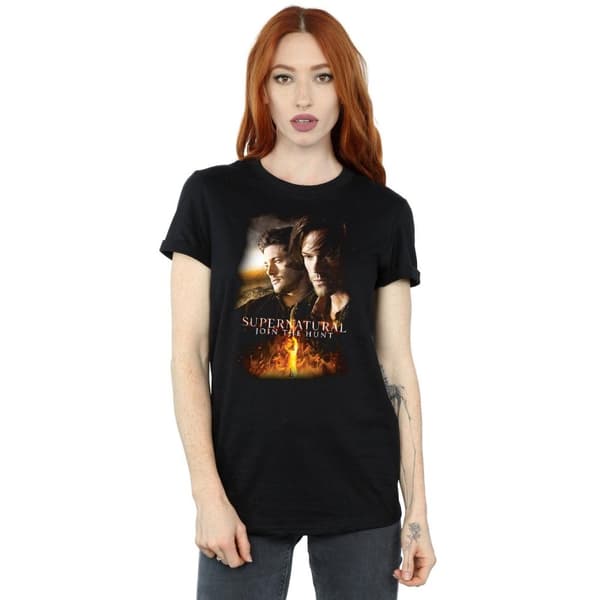 Supernatural Womens/Ladies Flaming Poster Cotton Boyfriend T-Shirt