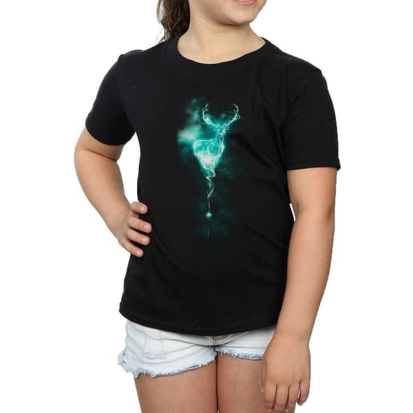 Harry Potter Girls Patronus Stag Cotton T-Shirt Black 9-11 Years