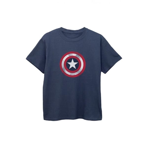 Captain America Pojkar Distressed Shield T-Shirt Navy Blue 5-6 Years