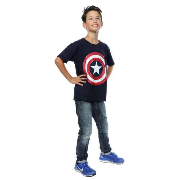Captain America Pojkar Distressed Shield T-Shirt