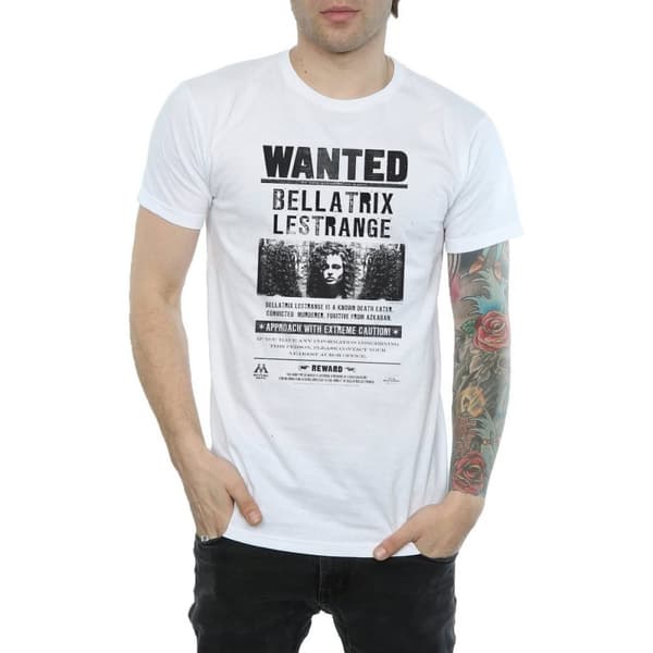 Harry Potter Mens Bellatrix Lestrange Wanted Poster Cotton T-Shirt White M