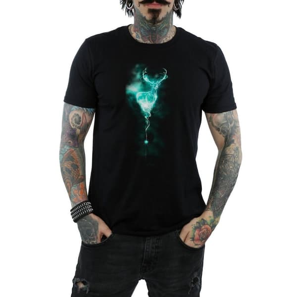 Harry Potter Mens Patronus Stag Cotton T-Shirt Black XXL