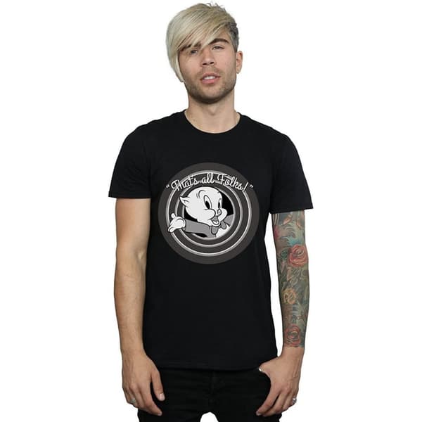 Looney Tunes Mens That´s All Folks Porky Pig Cotton T-Shirt