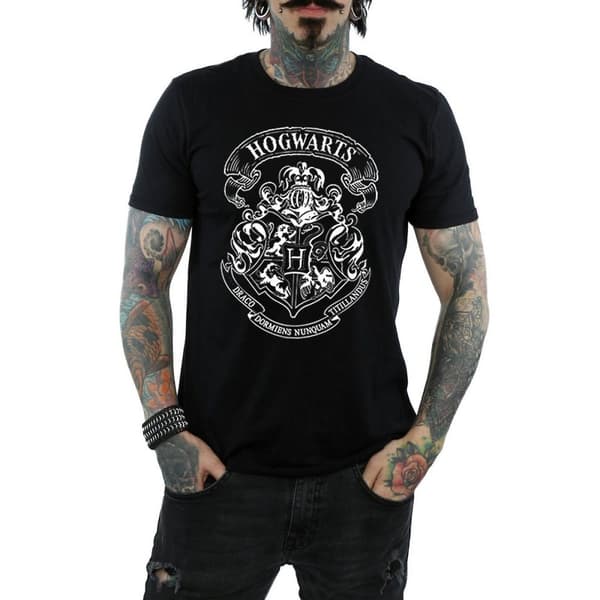 Harry Potter Mens Hogwarts Crest Cotton T-Shirt Black S