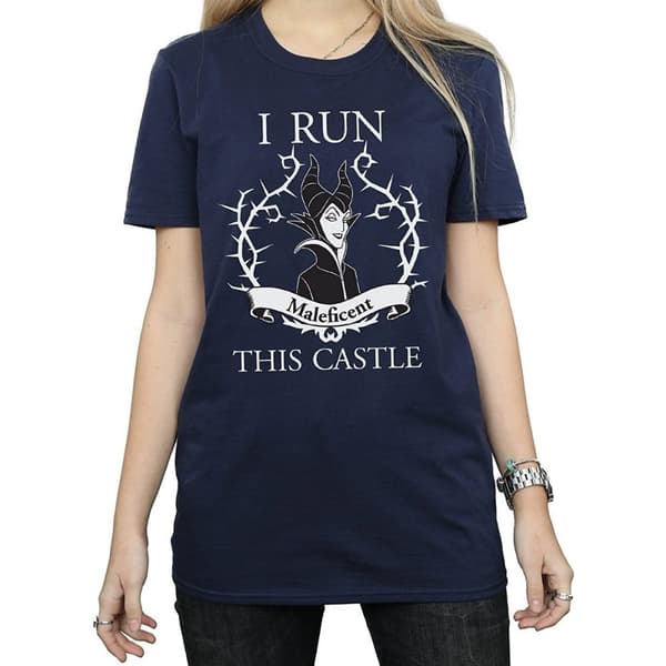 Maleficent Womens/Ladies I Run This Castle Cotton Boyfriend T-Shirt Navy Blue XXL