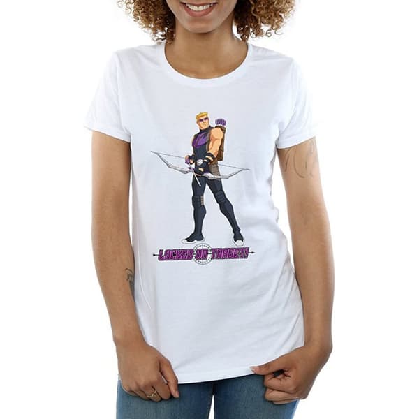 Hawkeye s Dam/Lady Locked On Target Boyfriend-T-shirt för kvinnor