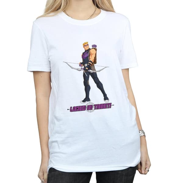 Hawkeye s Dam/Lady Locked On Target Boyfriend-T-shirt för kvinnor