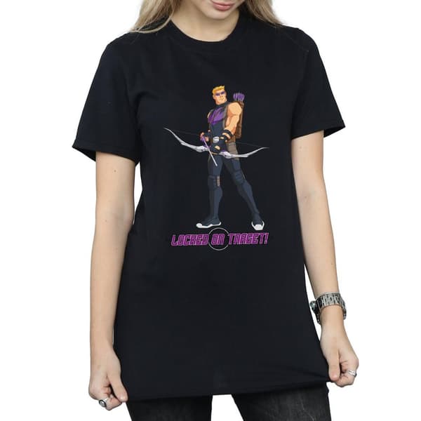 Hawkeye s Dam/Lady Locked On Target Boyfriend-T-shirt för kvinnor