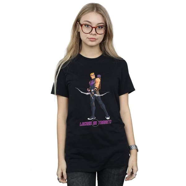 Hawkeye s Dam/Lady Locked On Target Boyfriend-T-shirt för kvinnor