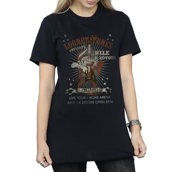Looney Tunes Dam/Tjej Wile E Coyote gitarr bomull boyfriend t-shirt