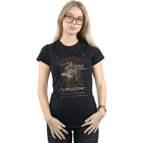 Looney Tunes Dam/Tjej Wile E Coyote gitarr bomull boyfriend t-shirt