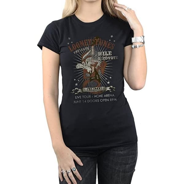 Looney Tunes Dam/Tjej Wile E Coyote gitarr bomull boyfriend t-shirt