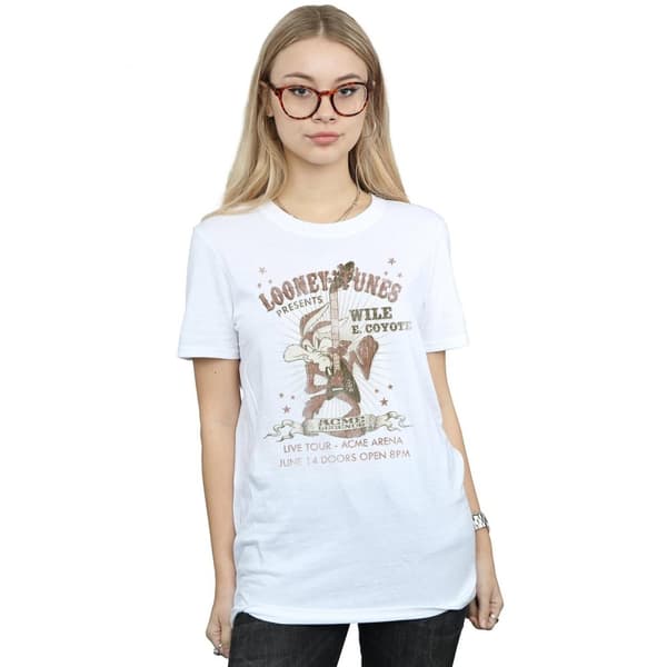 Looney Tunes Dam/Tjej Wile E Coyote gitarr bomull boyfriend t-shirt