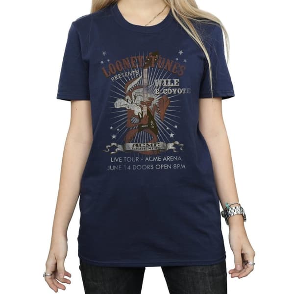 Looney Tunes Dam/Tjej Wile E Coyote gitarr bomull boyfriend t-shirt