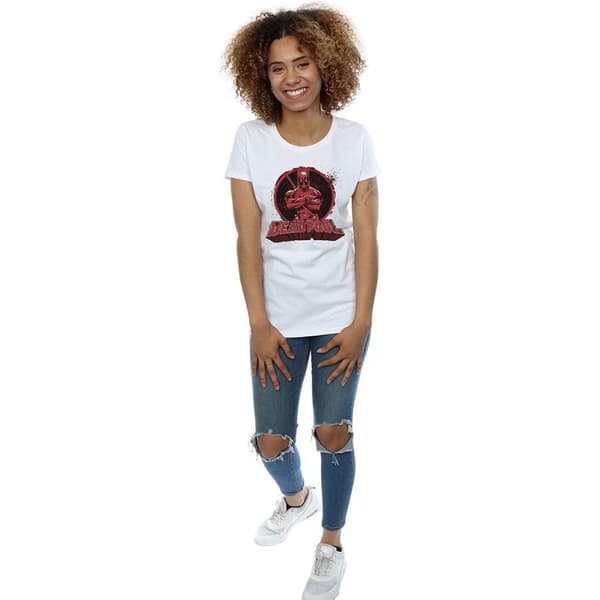 Deadpool T-shirt i bomull med korsade armar och logotyp - dam/dam