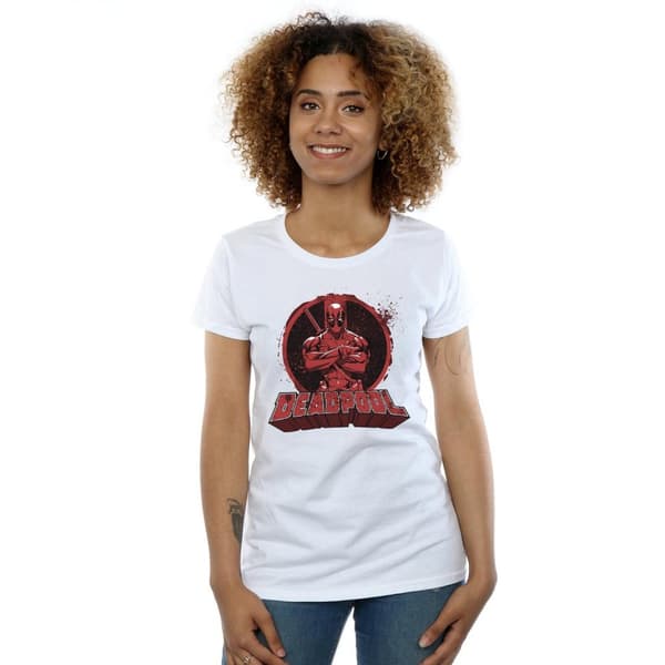 Deadpool T-shirt i bomull med korsade armar och logotyp - dam/dam