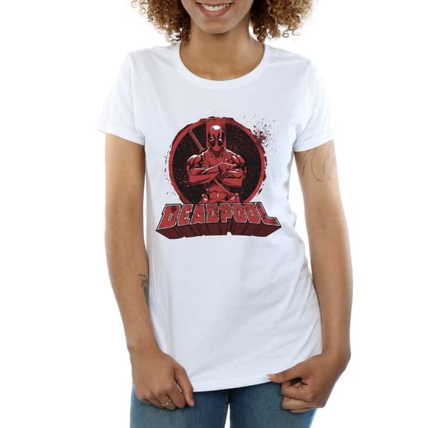 Deadpool T-shirt i bomull med korsade armar och logotyp - dam/dam