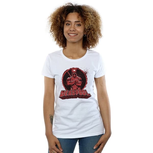 Deadpool T-shirt i bomull med korsade armar och logotyp - dam/dam