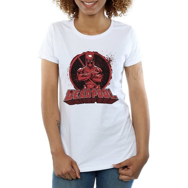 Deadpool T-shirt i bomull med korsade armar och logotyp - dam/dam