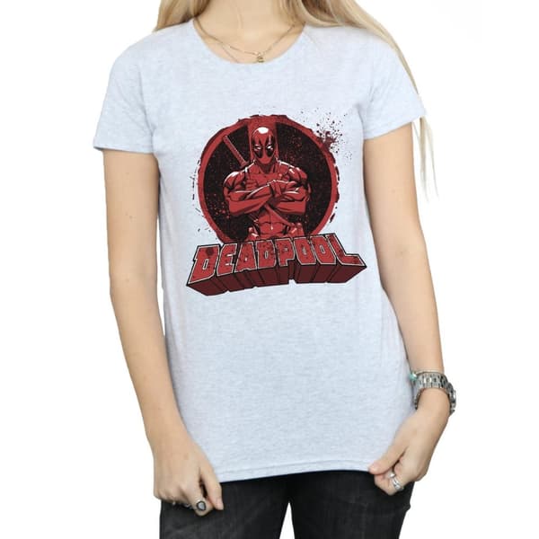Deadpool T-shirt i bomull med korsade armar och logotyp - dam/dam
