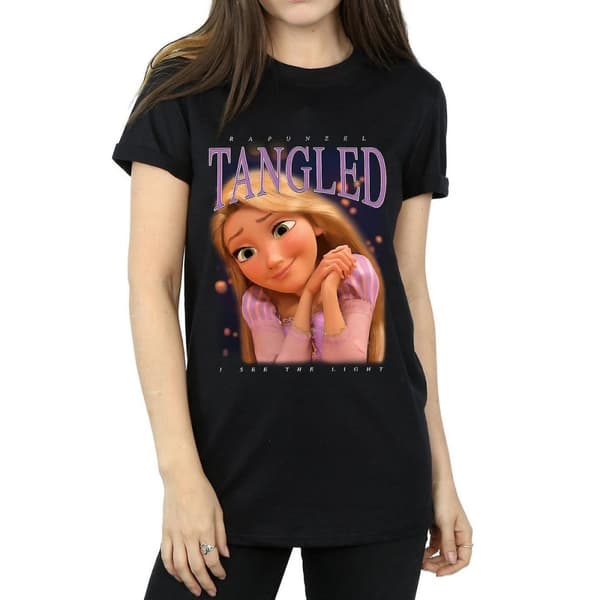 Tangled Womens/Ladies Rapunzel Montage Cotton Boyfriend T-Shirt Black S