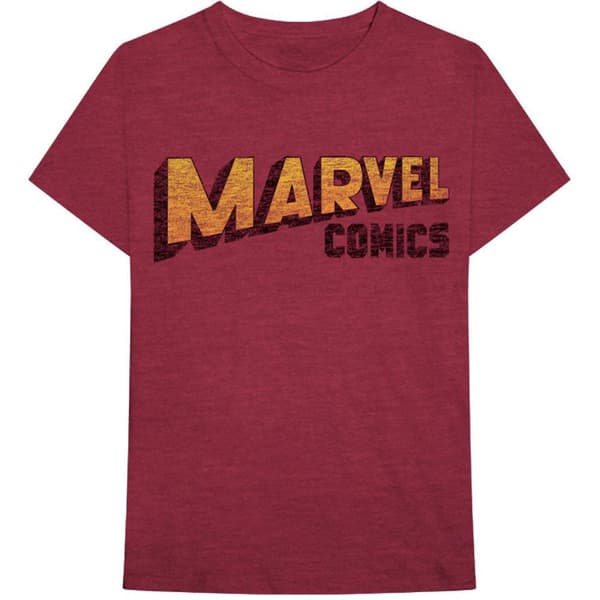 Marvel Comics Unisex Adult Warped Logo Cotton T-Shirt Maroon XL