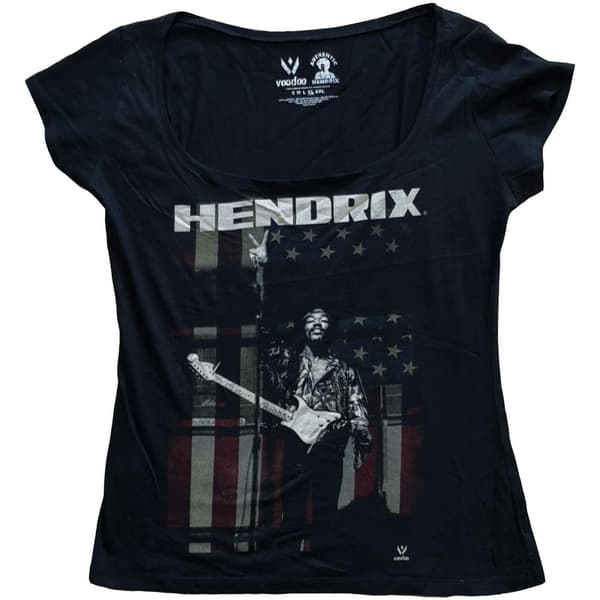 Jimi Hendrix Womens/Ladies Peace Flag Cotton T-Shirt Black L