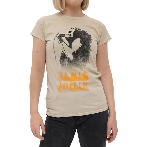 Janis Joplin Dam/Tjej - Working The Mic - Bomulls-T-shirt