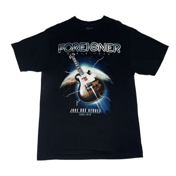 Foreigner Unisex Adult Juke Box Heroes Cotton T-Shirt Black L