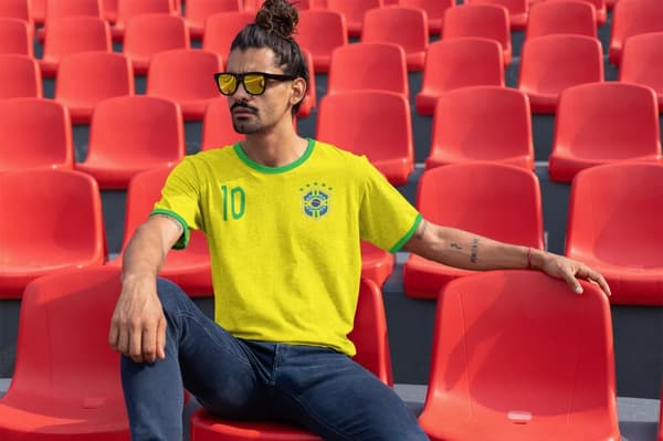 Brasilien stil ringer fotboll t-shirt - Gul grön med 10 fram L