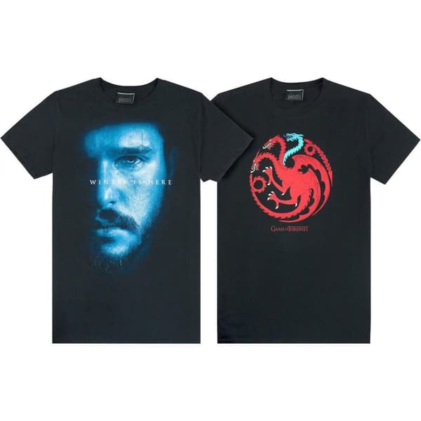 Game of Thrones Mens Ice And Fire Dragons Jon Snow T-Shirt (Pack of 2)