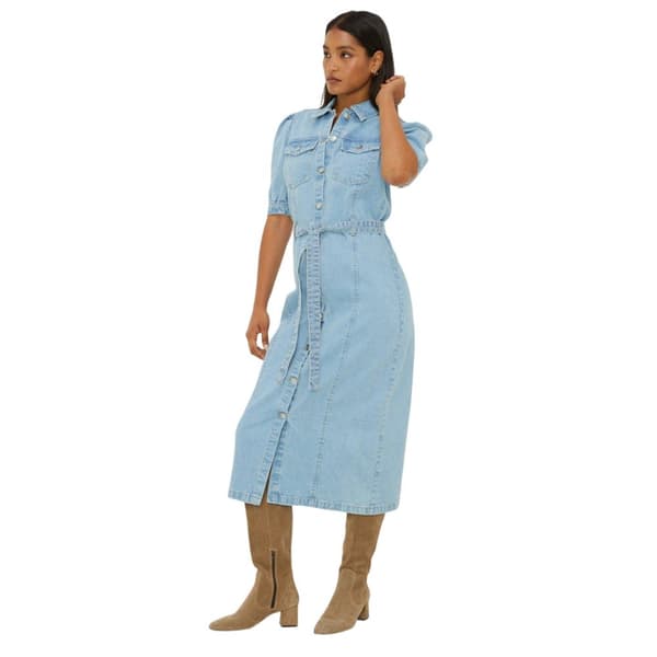 Dorothy Perkins Dam/dam Denim Bälte Midi Skjortklänning Mid Wash 10 UK