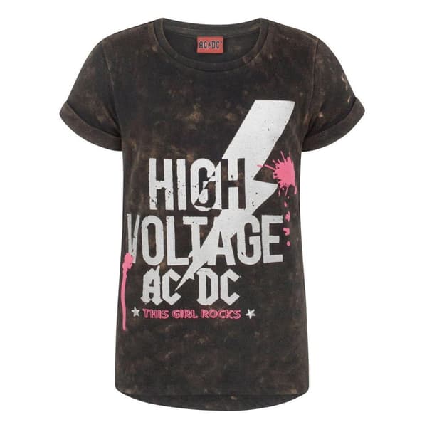 AC/DC Girls High Voltage Acid Wash T-Shirt | CDON