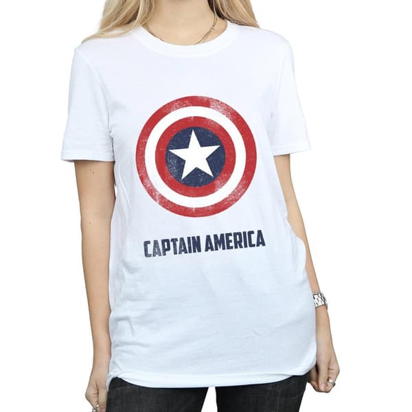 Marvel Dam/dam Captain America Shield Text Boyfriend T-shirt i bomull