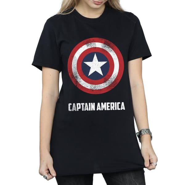 Marvel Dam/dam Captain America Shield Text Boyfriend T-shirt i bomull