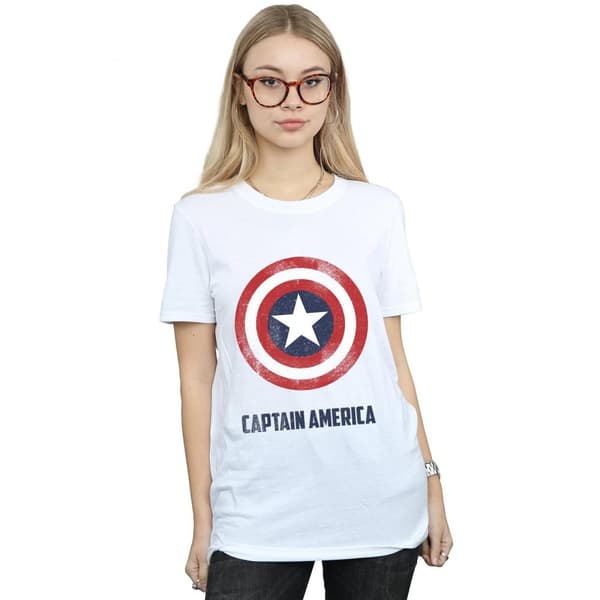 Marvel Dam/dam Captain America Shield Text Boyfriend T-shirt i bomull