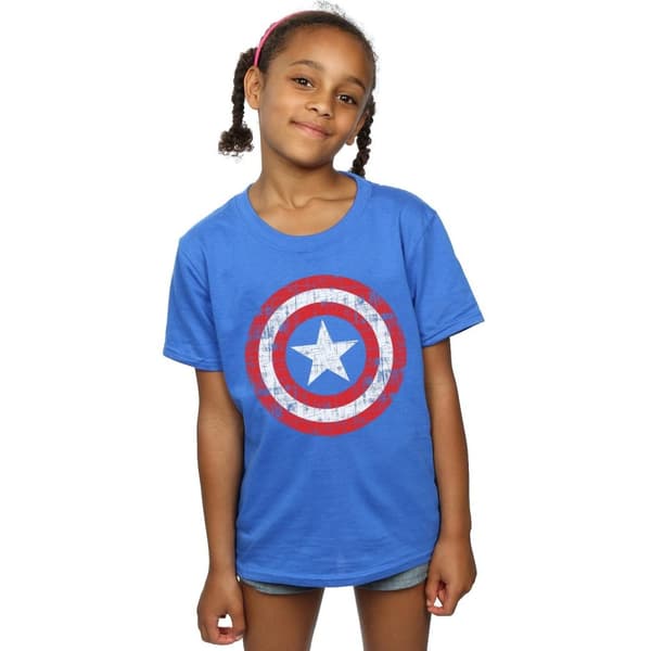 Marvel Girls Avengers Captain America Scratched Shield Cotton T-Shirt