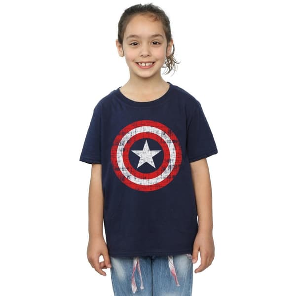Marvel Girls Avengers Captain America Scratched Shield Cotton T-Shirt