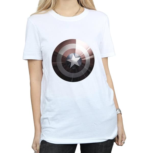 Marvel Womens/Ladies Captain America Shield Shiny Cotton Boyfriend T-Shirt