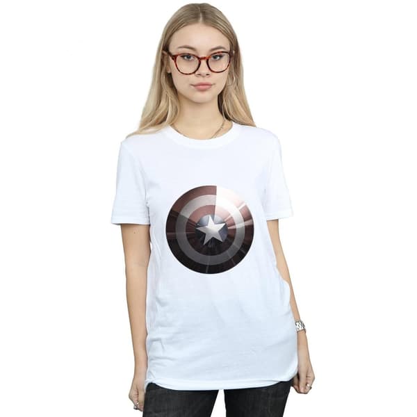 Marvel Womens/Ladies Captain America Shield Shiny Cotton Boyfriend T-Shirt