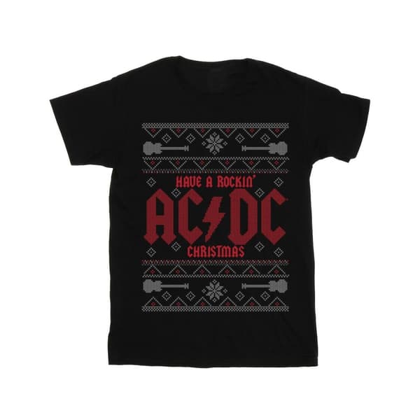 ACDC Girls Have A Rockin Christmas Cotton T-Shirt Black 7-8 Years