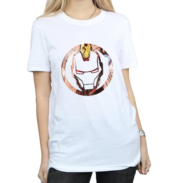Marvel Womens/Ladies Iron Man Montage Symbol Cotton Boyfriend T-Shirt