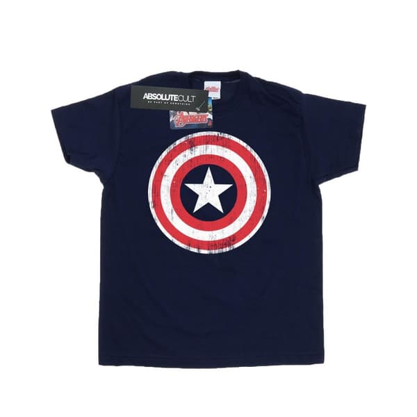 Marvel Girls Avengers Captain America Cracked Shield Cotton T-Shirt Navy Blue 12-13 Years