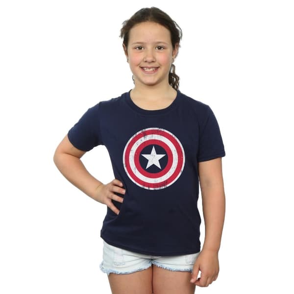 Marvel Girls Avengers Captain America Cracked Shield Cotton T-Shirt