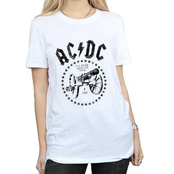AC/DC Womens/Ladies We Salute You Cannon Cotton Boyfriend T-Shirt
