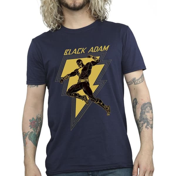 DC Comics Mens Black Adam Golden Bolt Chest T-Shirt