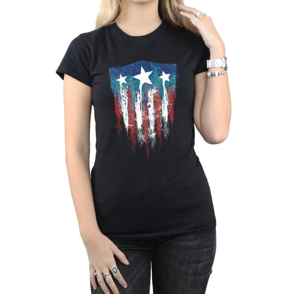 Marvel Womens/Ladies Captain America Flag Shield Cotton T-Shirt